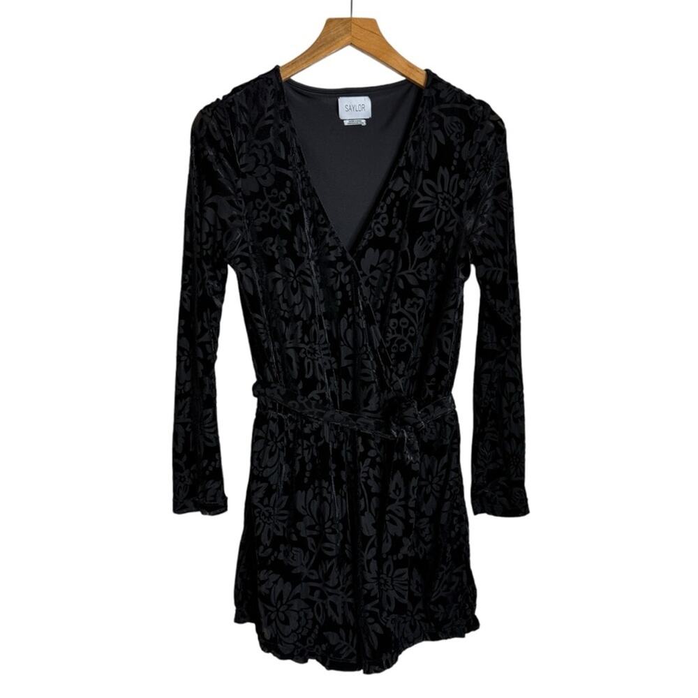 Anthropologie Saylor Burnout Velvet Floral V-Neck Romper‎ Women's Size Small